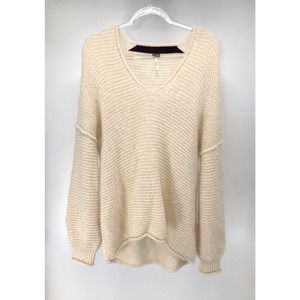 Free People Ivory Cotton Alpaca Open Weave Oversized Sweater Size S
